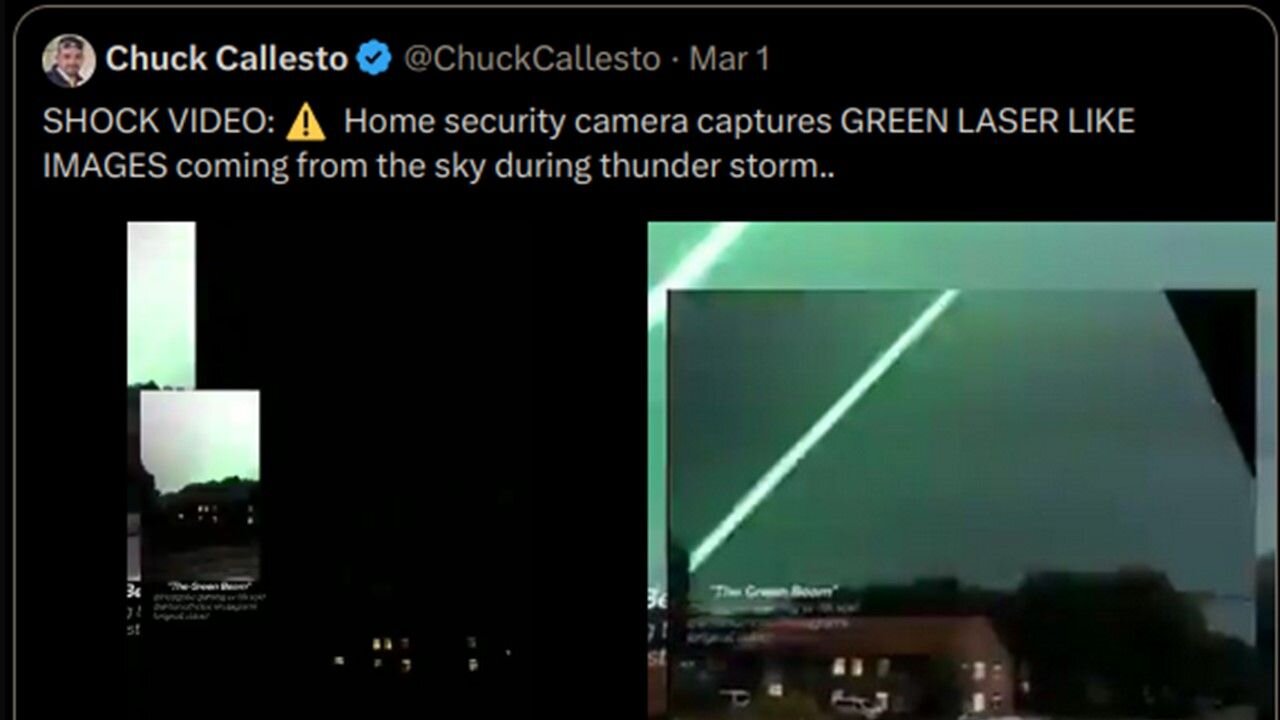 Mysterious green laser captured on video during “storm” purportedly from the state of Texas .