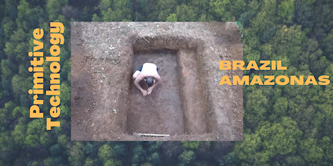 Primitive technology / manual construction of house in the amazon rainforest