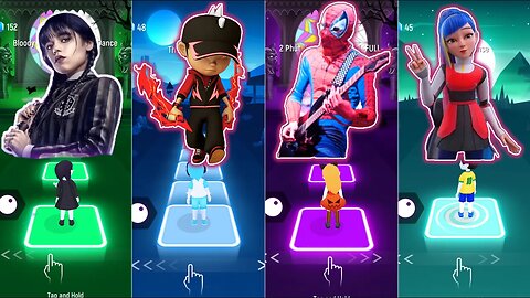 BOBOIBOY DANCE VS SPIDERMAN VS WEDNESDAY VS JISOO FLOWER | Tiles Hop