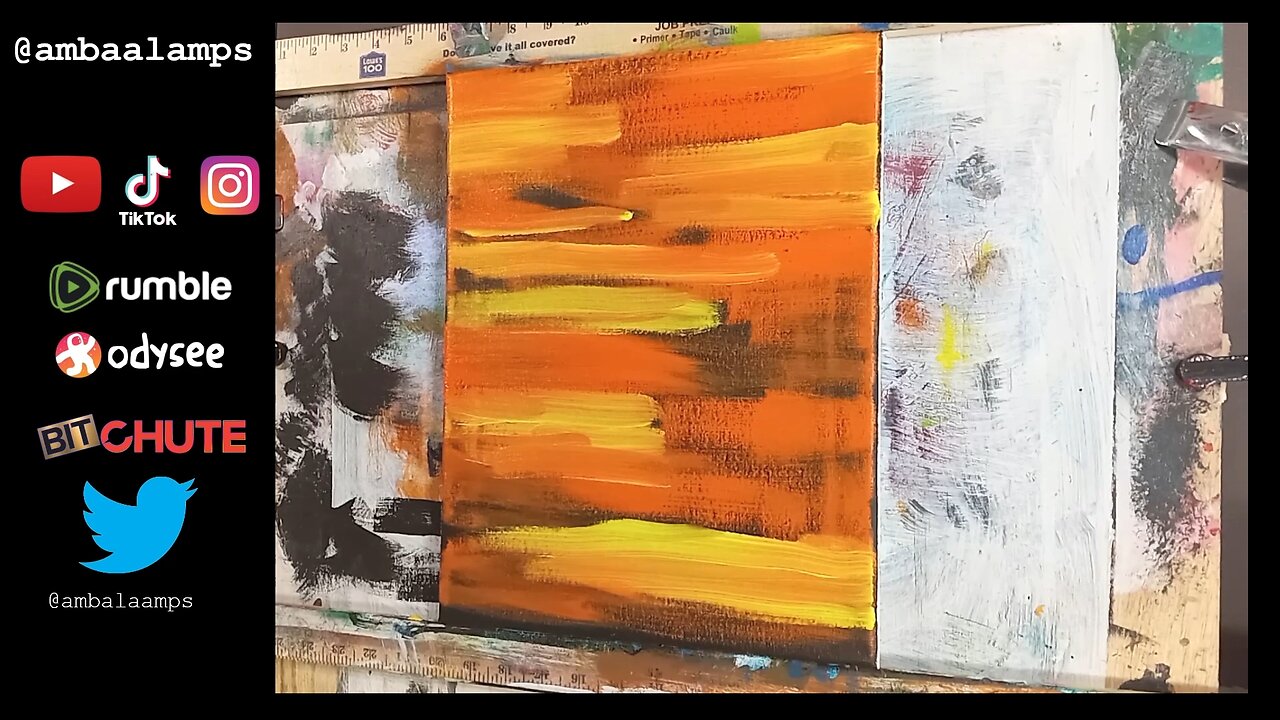 "The Walk" Oil on Canvas 11x14 abstract painting demonstration, orange yellow and blue paint for you