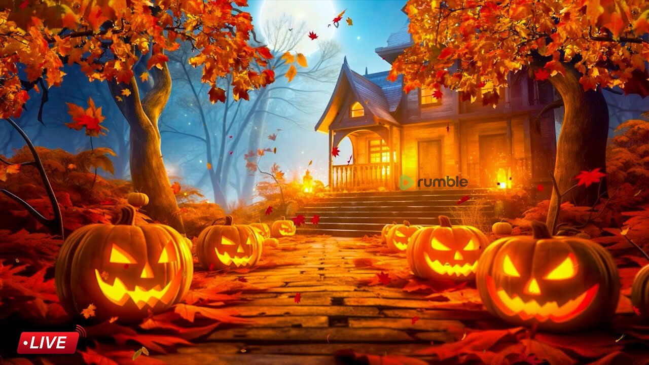 Cozy Autumn Porch Halloween Ambience 🍂with Spooky Halloween Background Music🎃 Halloween