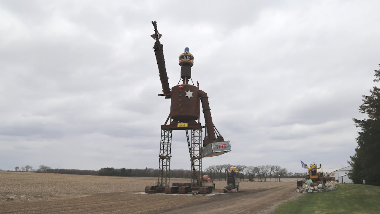 40,000 pound home made statue with a Ronald McDonald Officer Big Mac head in Walworth County