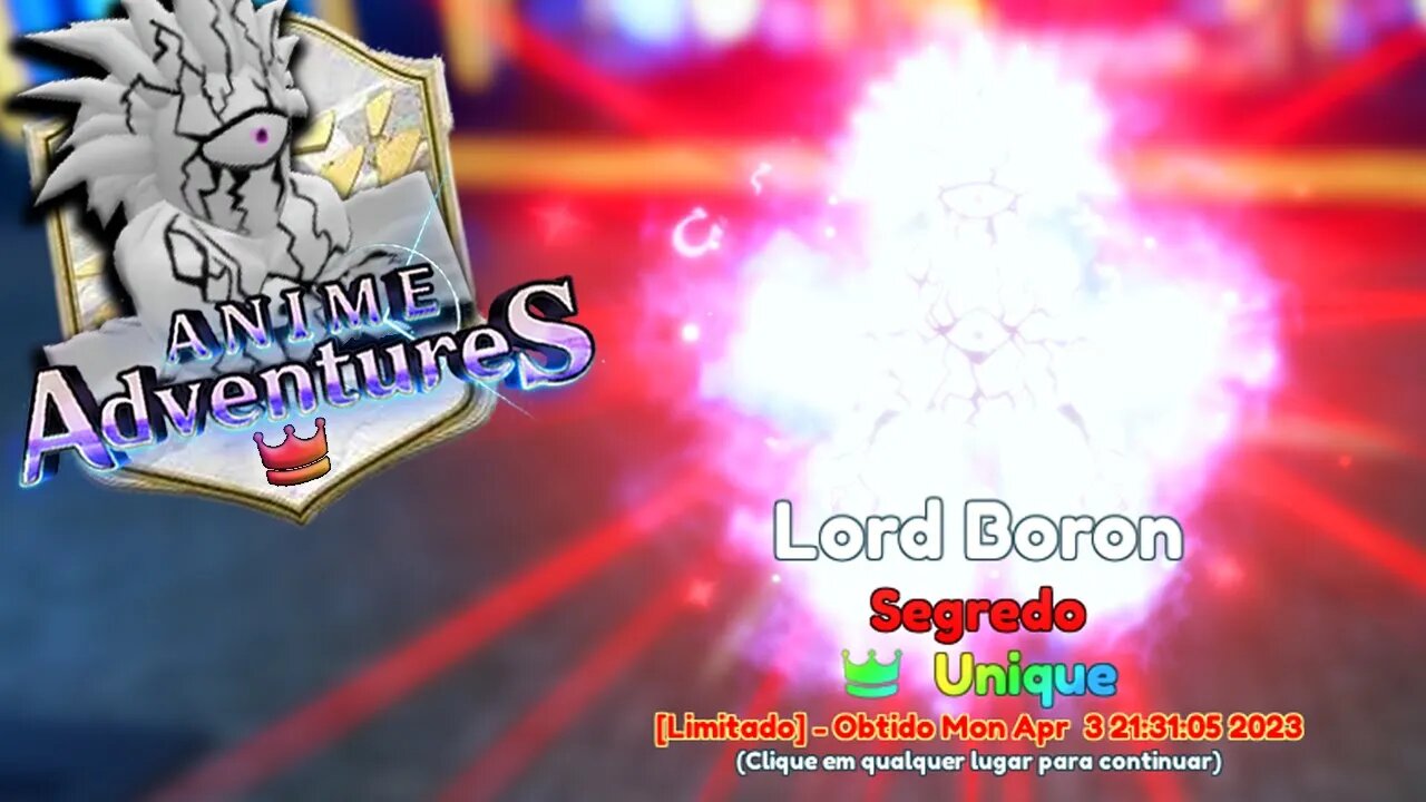 SECRETO LORD BOROS COM 𝗨𝗡𝗜𝗤𝗨𝗘 NO ANIME ADVENTURES (LVL. 100 EVOLVED)