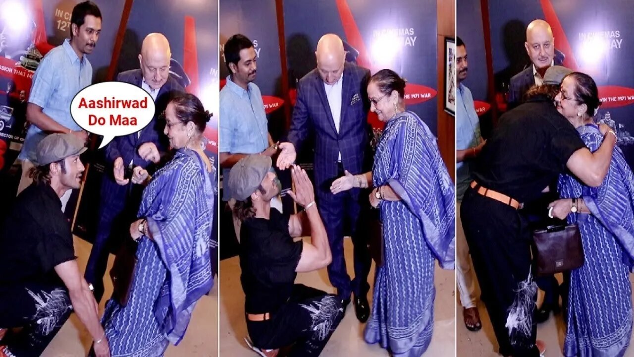 Vidyut Jammwal Touches Anupam Kher Mother Dulari Feet At IB71 Movie Screening