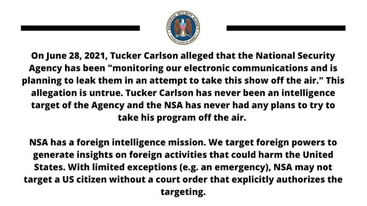 NSA Responds To Tucker Carlson Illegal Spy Claim