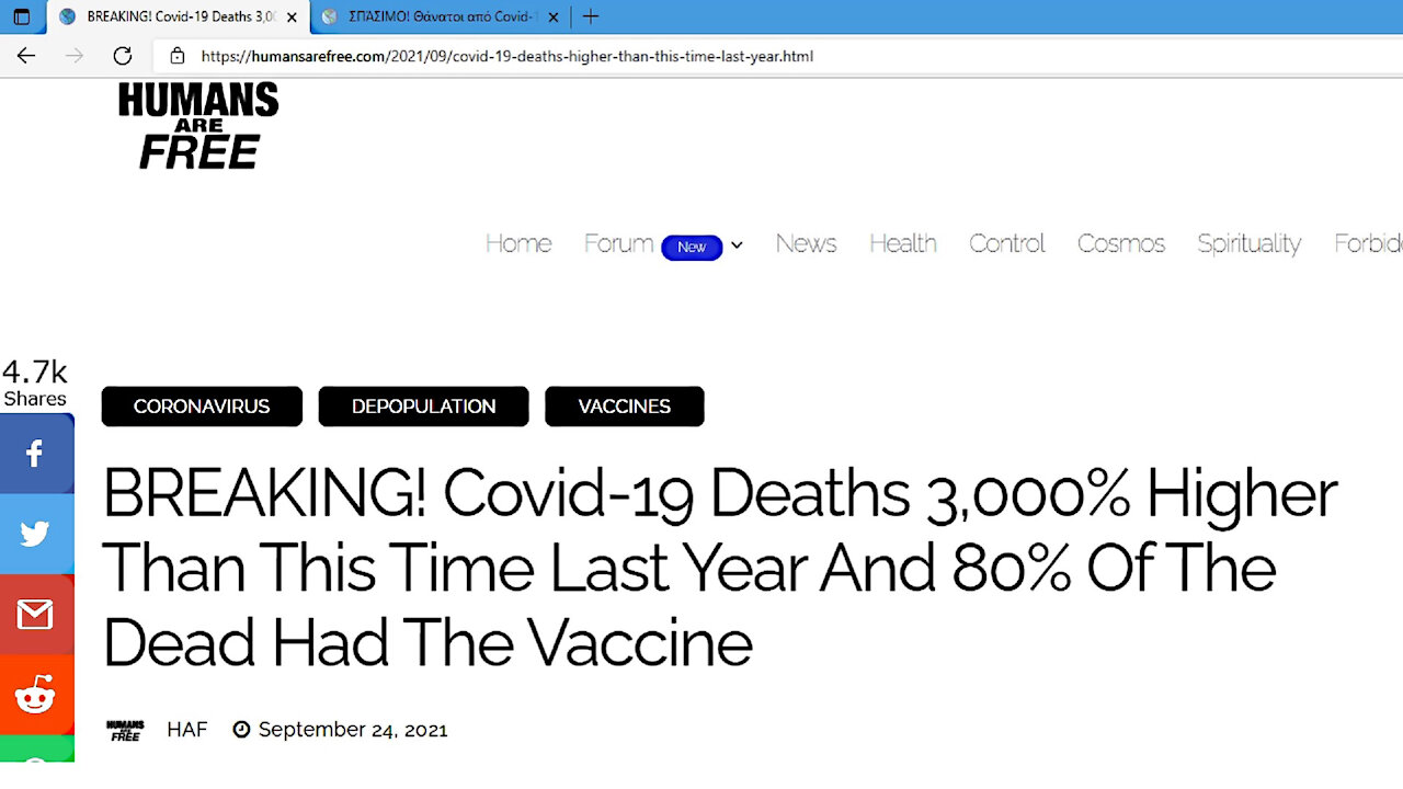 Covid-19 Deaths 3,000% Higher Than This Time Last Year And 80% Of The Dead Had The Vaccine 3000% ΑΥΞΗΣΗ ΘΝΗΤΟΤΗΤΑΣ ΑΠΟ ΠΕΡΥΣΙ, 80% ΤΩΝ ΝΕΚΡΩΝ ΕΜΒΟΛΙΑΣΜΕΝΟΙ