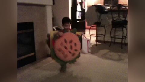 Hilarious Boy in Hamburger Costume Falls and Can’t Get Up Again