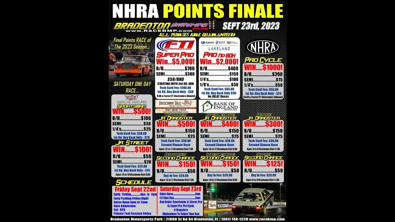 LIVE: Drag Racing - NHRA Points Bracket Finale @bradentonmotorsportspark2637 9.23.23