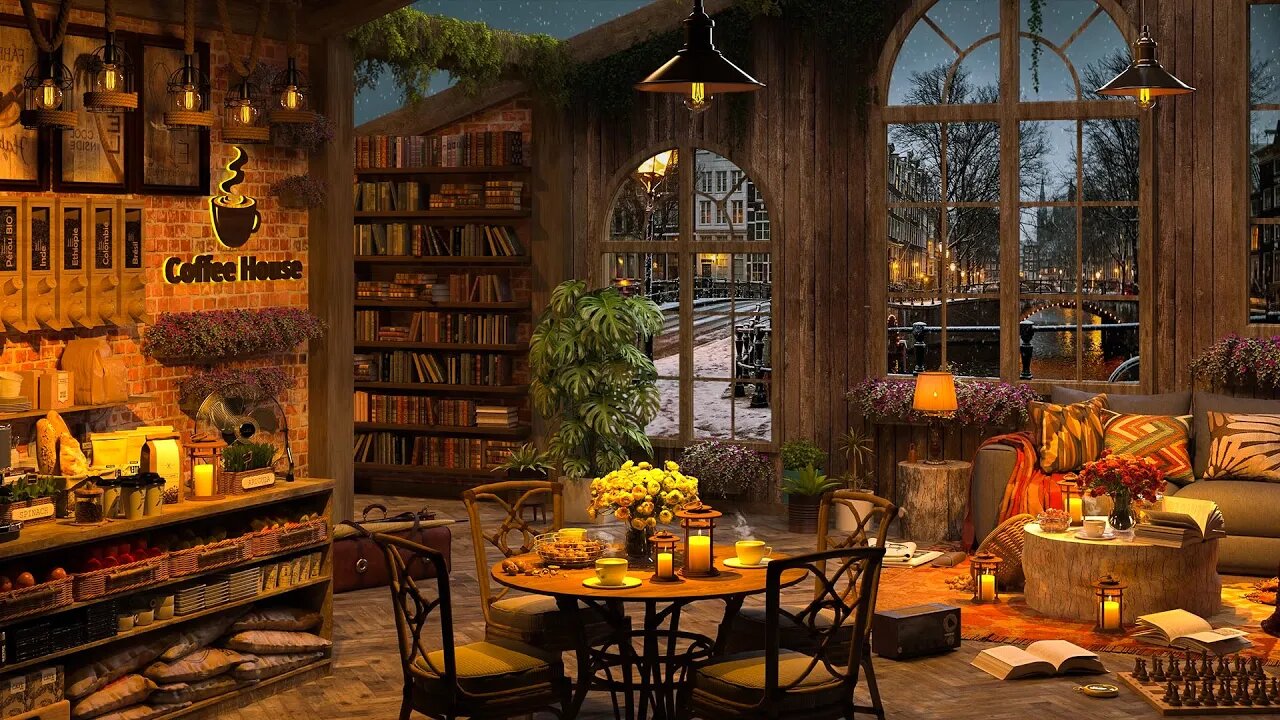 Winter Coffee Shop Ambience - Relaxing Jazz Instrumental Music for Good Mood, Study
