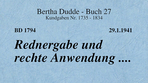BD 1794 - REDNERGABE UND RECHTE ANWENDUNG ....