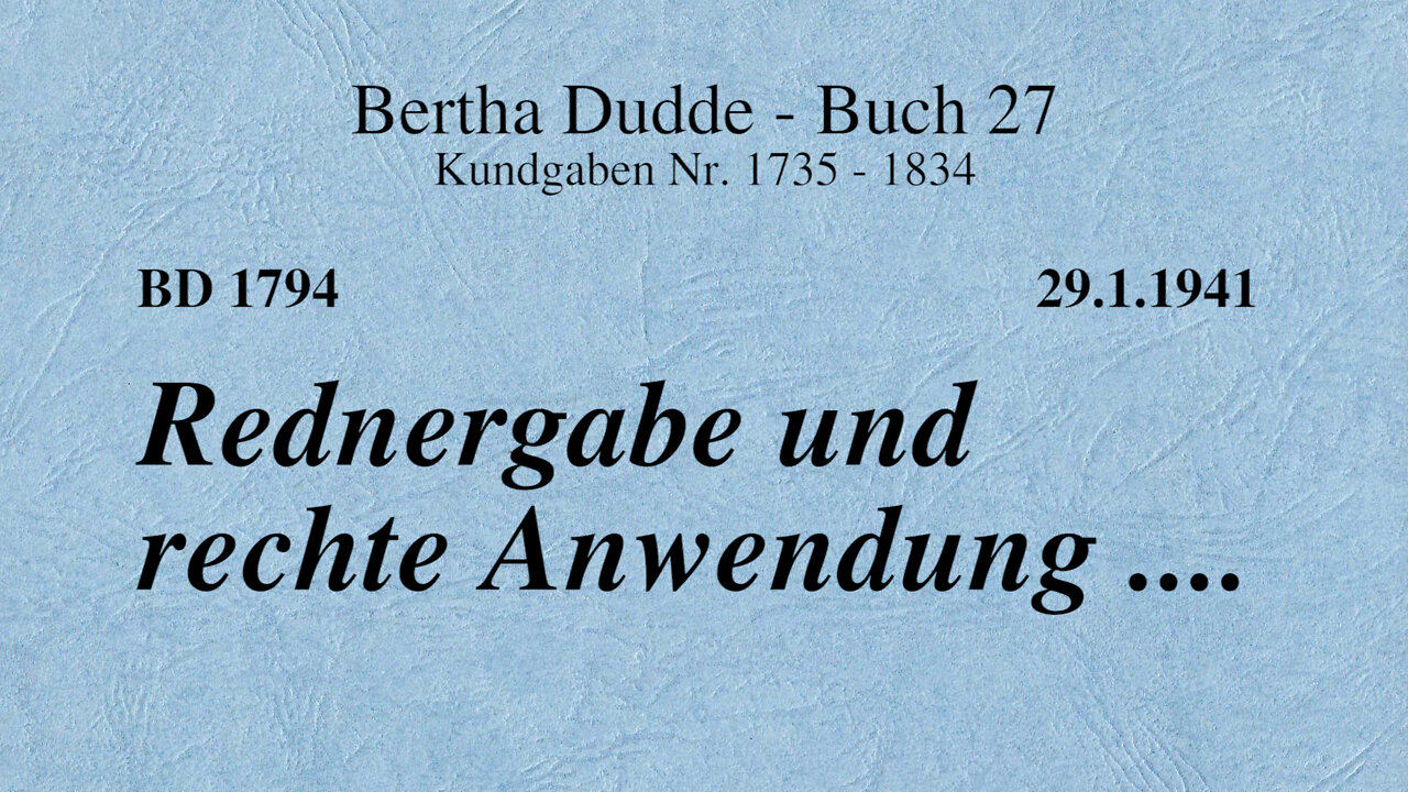 BD 1794 - REDNERGABE UND RECHTE ANWENDUNG ....