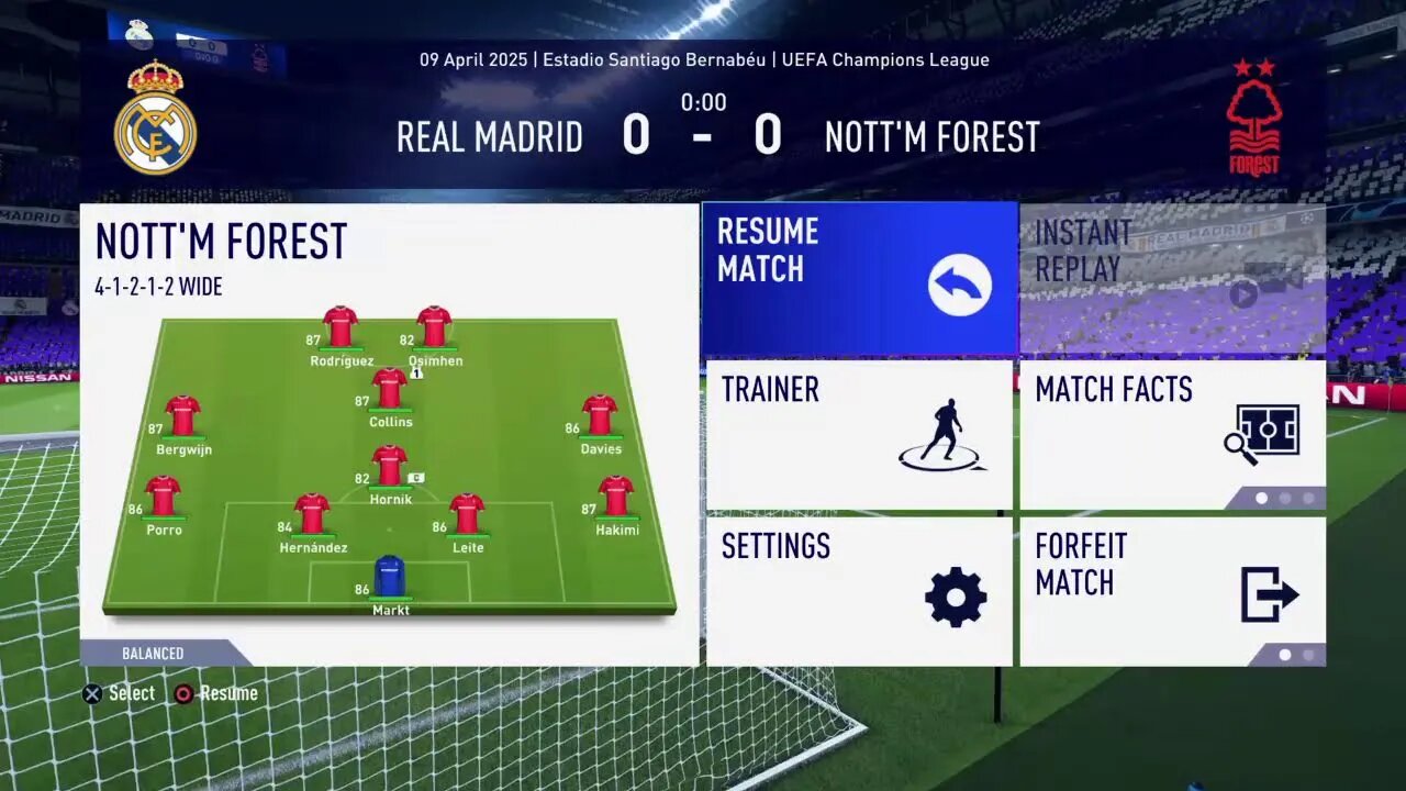 Nottingham Forest S:7 2024-2025 UEFA Champions League Quarterfinal Leg 1 @ Real Madrid