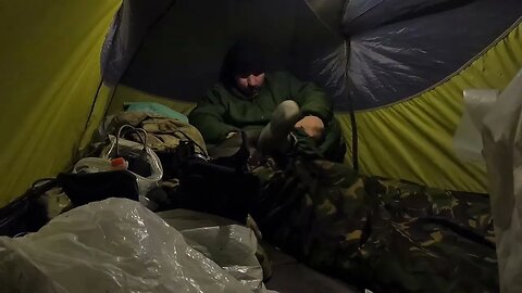 Getting ready for bed in the tent. Dartmoor 25th March 2023