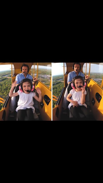 Little girl absolutely thrilled for airplane ride