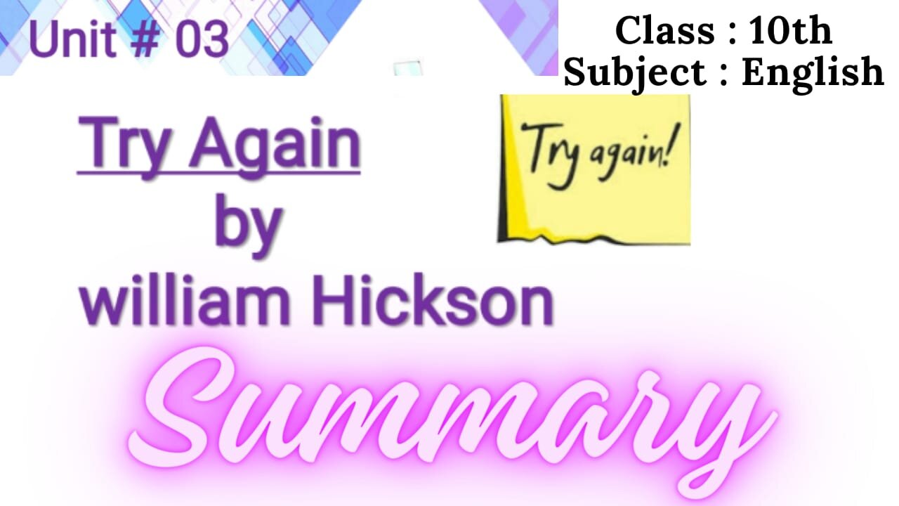 Try Again poem|| W E Hickson || poetry || Summary