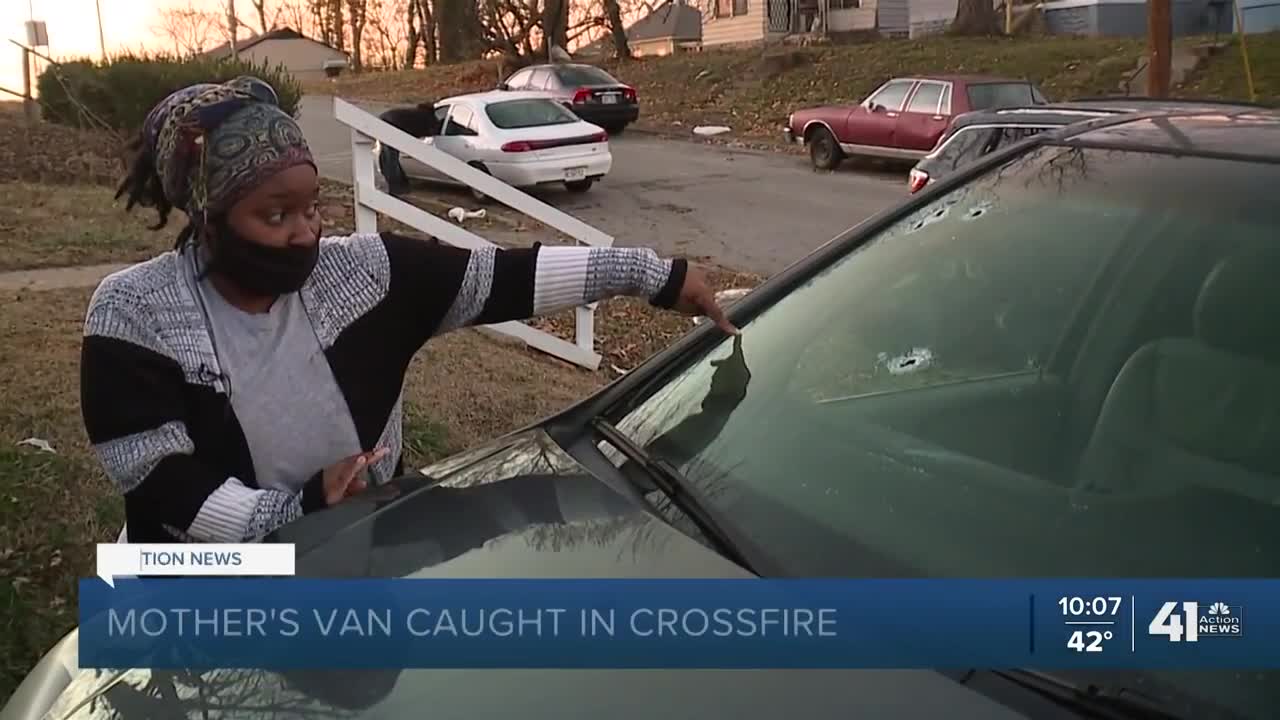 Mother's van caught in crossfire