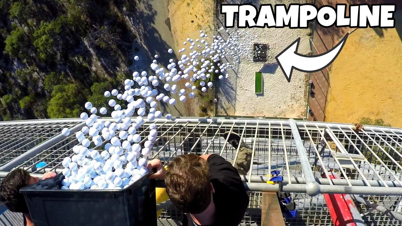 1700 GOLF BALLS VS. TRAMPOLINE from 45m!