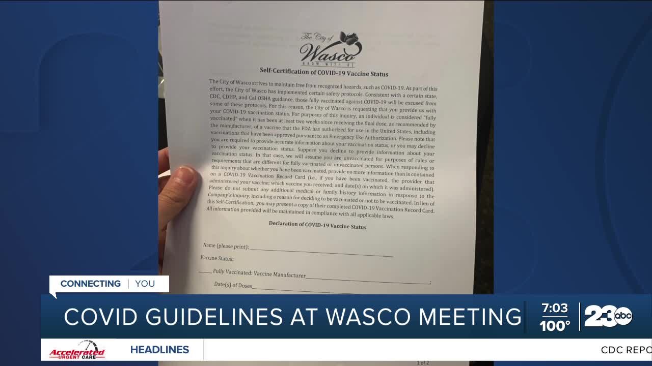 Vaccination Status self-disclosure now a part of City of Wasco COVID guidelines