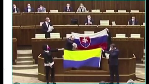 Slovakian Parliament Members Desecrate Ukraine Flag Held by NAZI Sympathizers