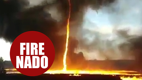 Amazing footage shows a firenado spinning into the air during a blaze at a plastics factory