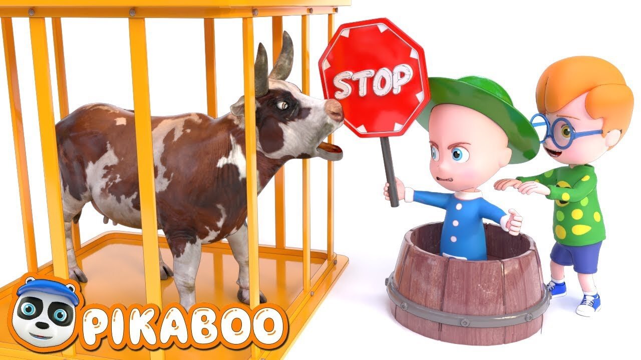 BABY CATCHING WILD COW | Animals Cartoon for Kids | Pretend Play with Wild Animals