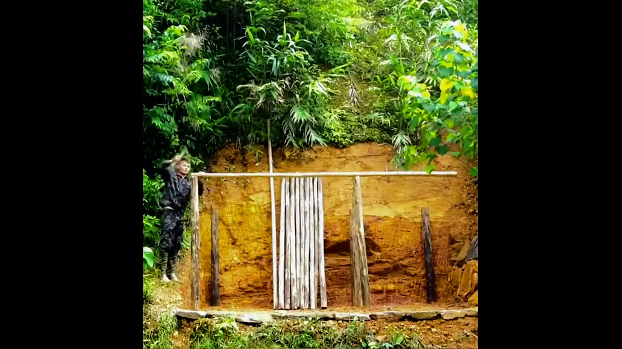 Building a mini home in river from coconut