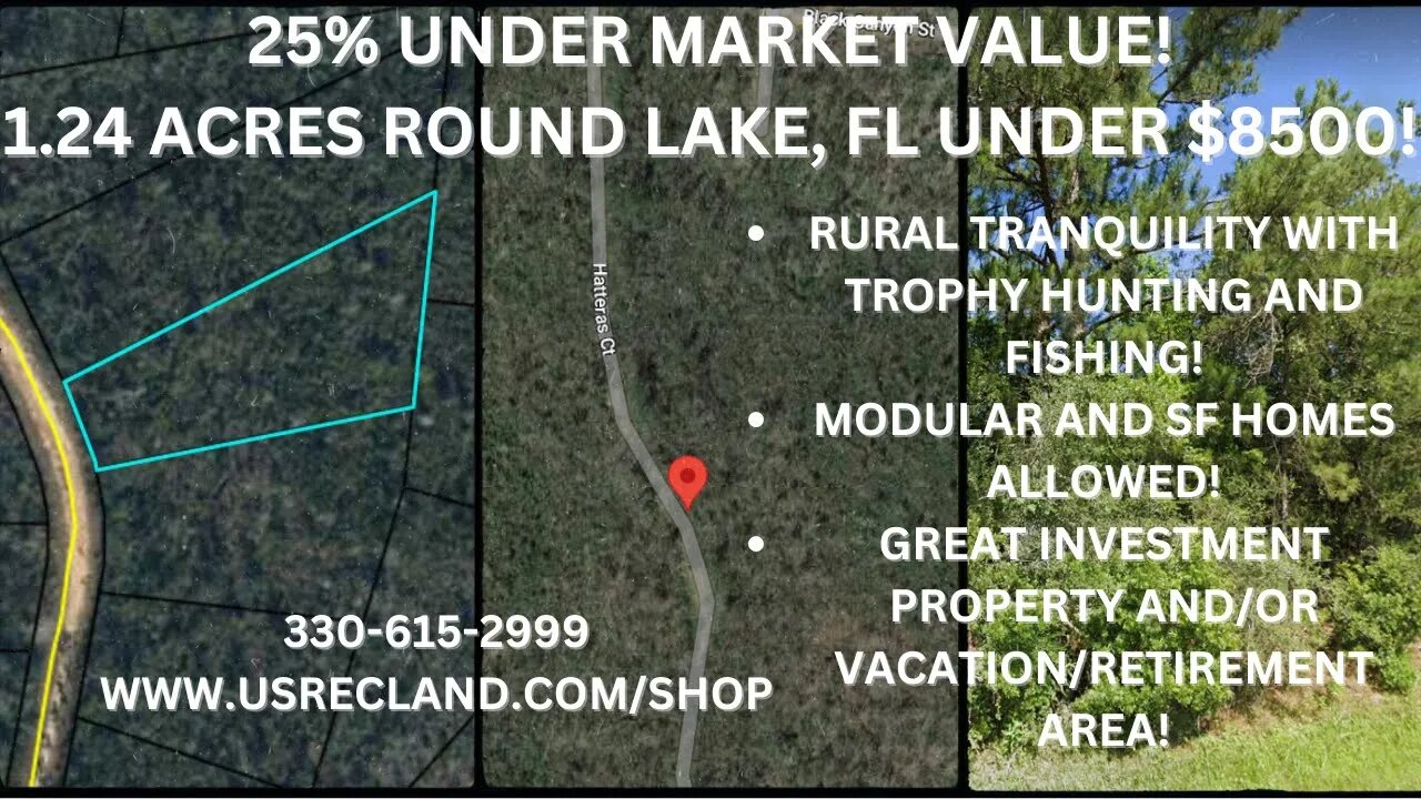 1.24 ACRES ROUND LAKE, FL UNDER $8500! RURAL LIVING WITH FISHING, GOLFING, BOATING, RIDING AND MORE