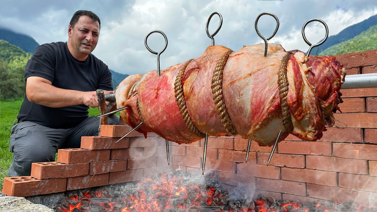 Tender Beef Roll With Cheese Baked On A Fire! Crispy Crust