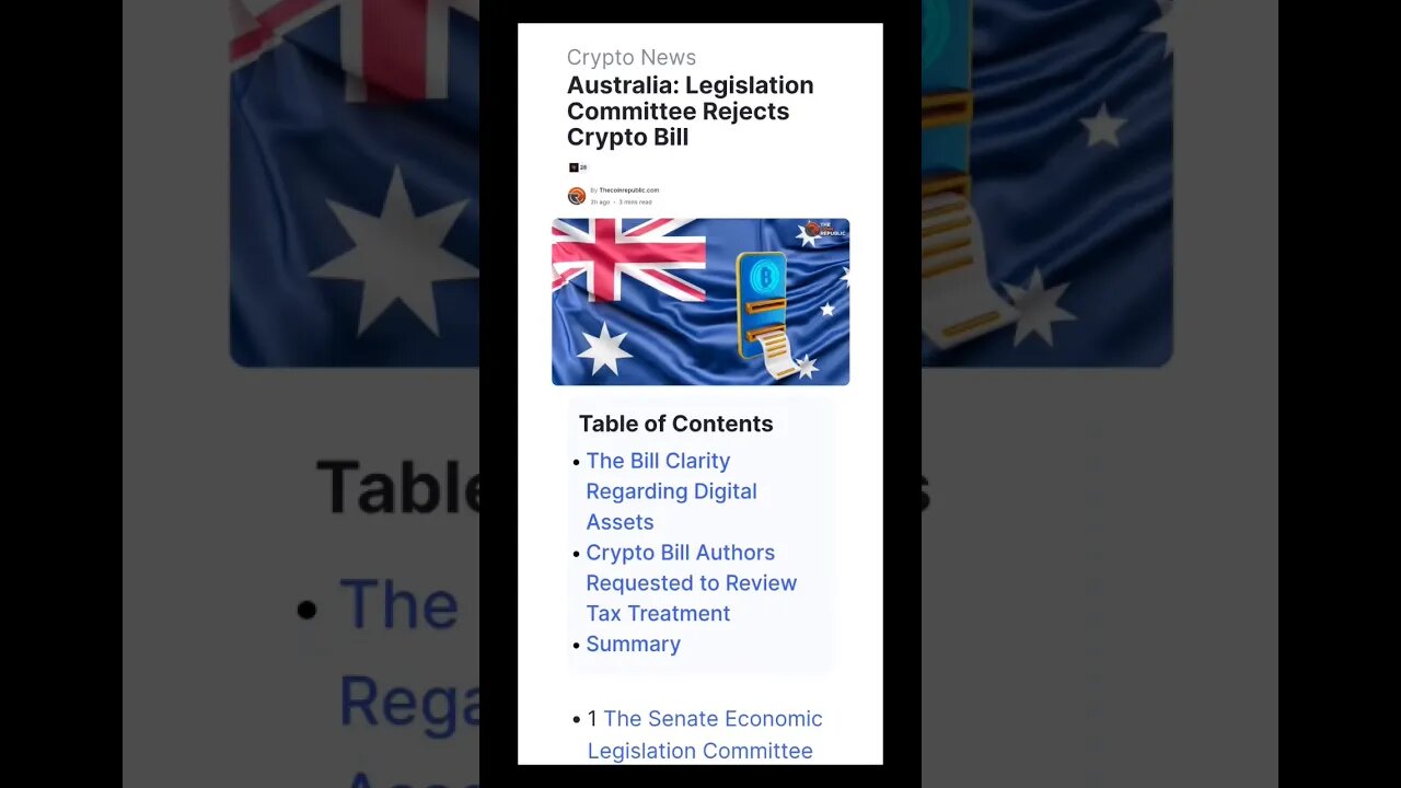 Australia: Legislation Committee Rejects Crypto Bill #cryptonews #shorts