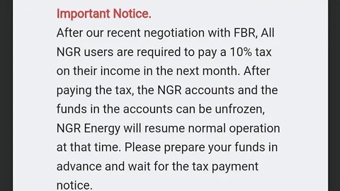 NGR is coming back-prepare your tax to deposit- FBR notice to NGR to pay tax to unfreeze accounts