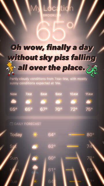 Oh wow, finally a day without sky piss falling all over the place.
