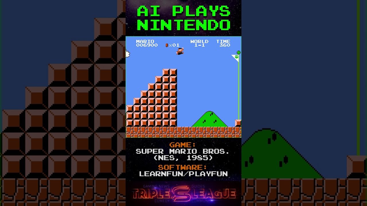 AI Plays Nintendo: Playfun Found The 1-2 Warp Zone (Super Mario Bros.) | #Shorts