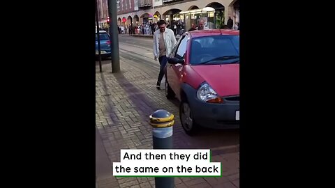 Men Move Parked Car so Tram Can Pass #viralclips #viralvideos