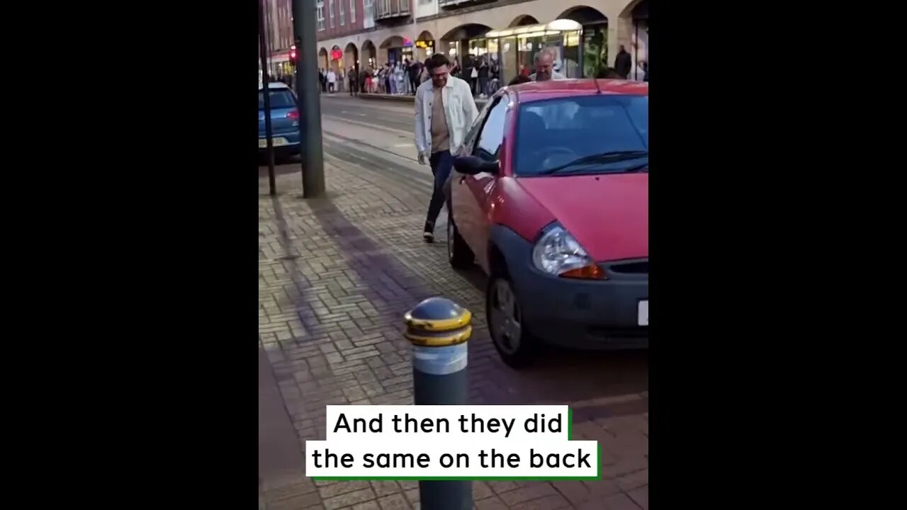 Men Move Parked Car so Tram Can Pass #viralclips #viralvideos