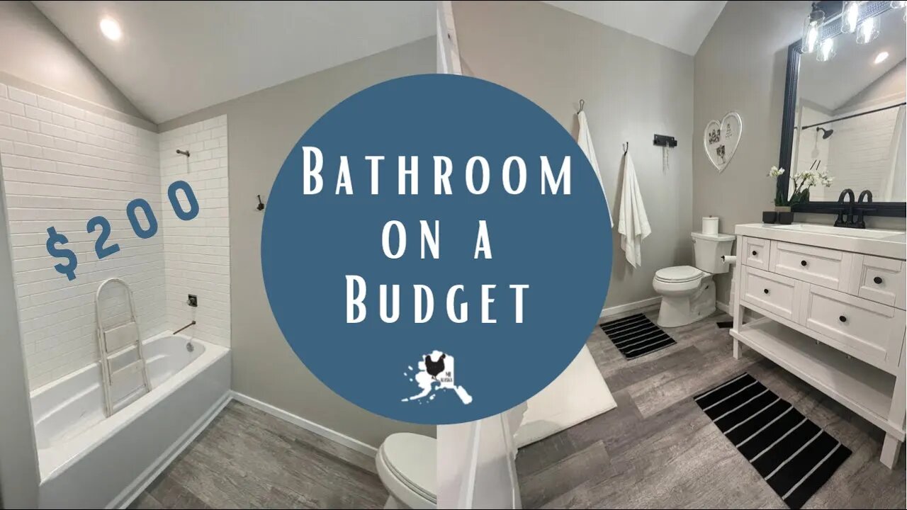 Bathroom on a budget | subway tile | teen girls bathroom makeover | black and white bathroom