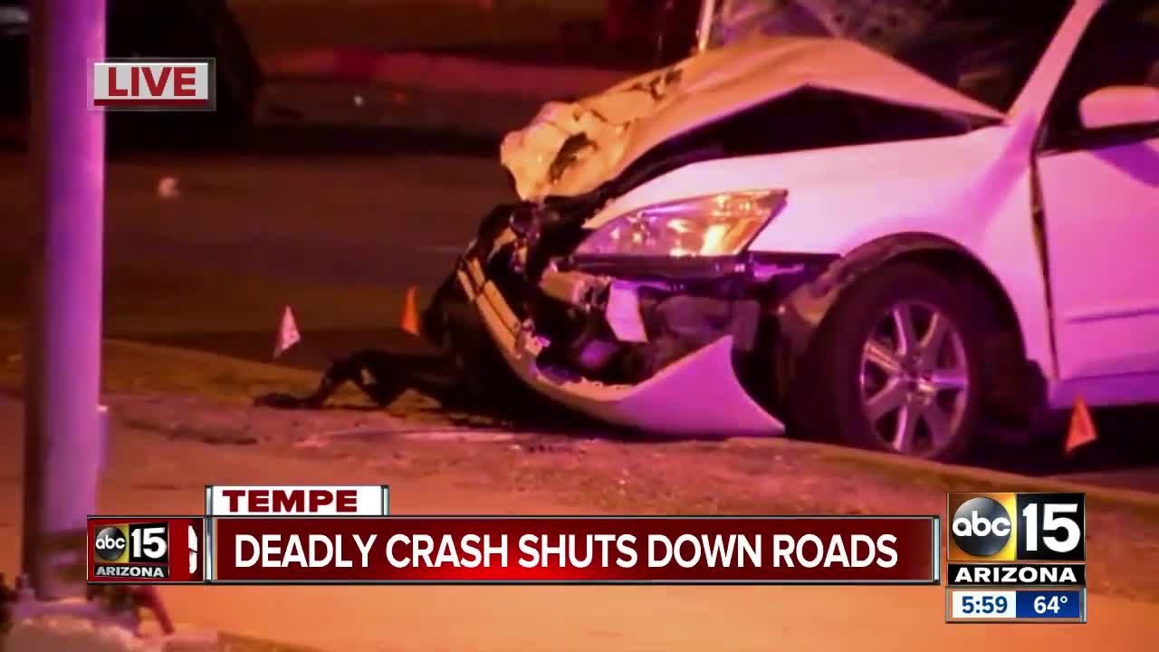 Deadly crash shuts down roads in Tempe