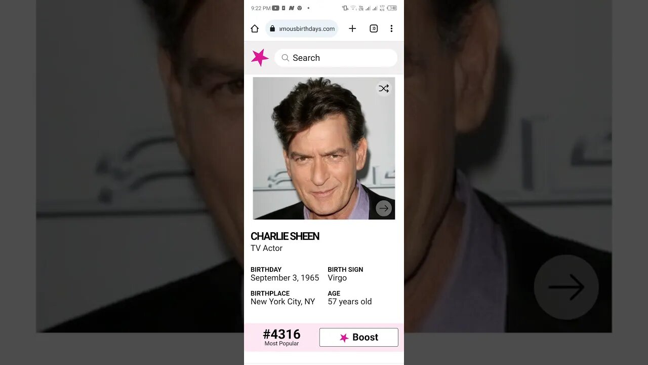 HAPPY 57 BIRTHDAY CHARLIE SHEEN TV Actor