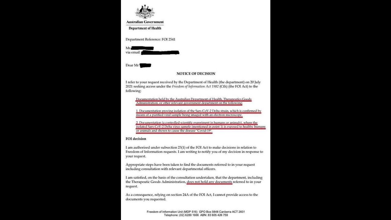 Freedom of Information Australia - Virus has not been isolated