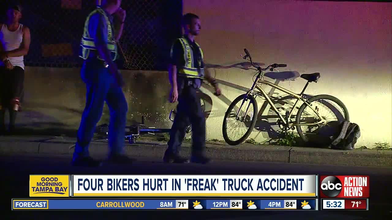 4 bicyclists hit after wheelchair liftgate flies off truck