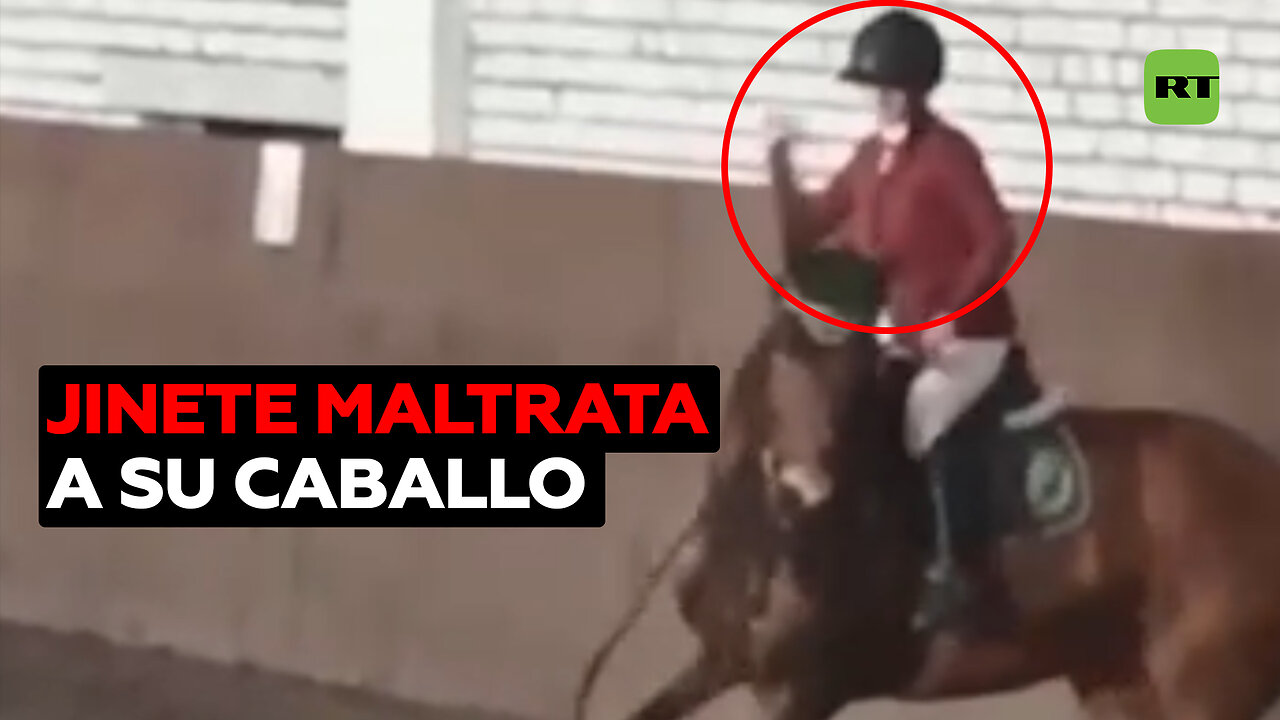 Jinete golpea a su caballo delante del público durante un torneo