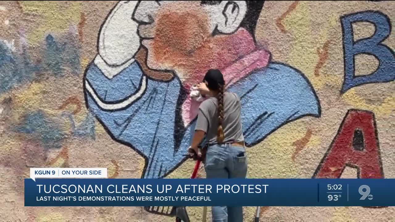 Cleanup in downtown Tucson after another night of protests