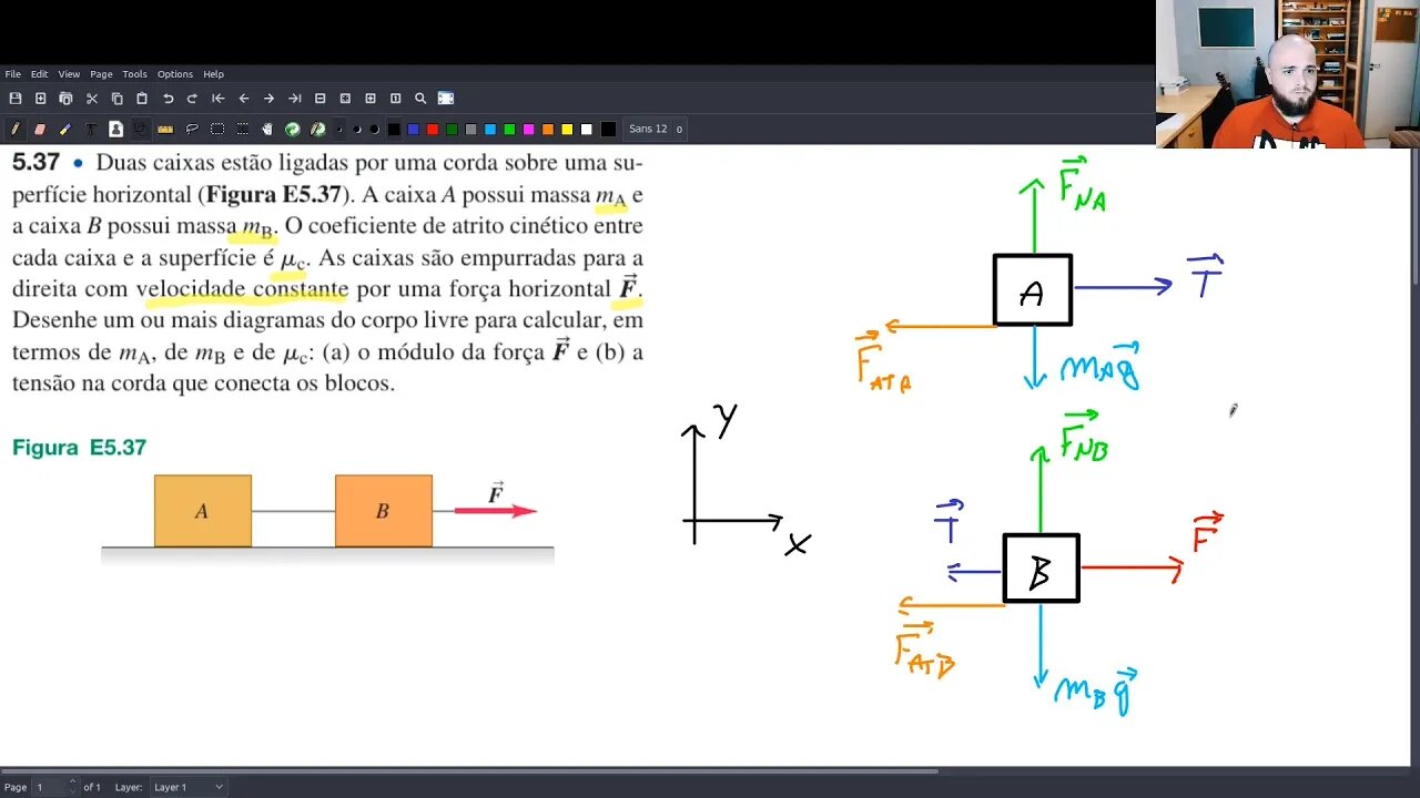 Problema 5.37 (Young & Freedmann, 14ed) - Caixas ligadas por uma corda (com atrito cinético)