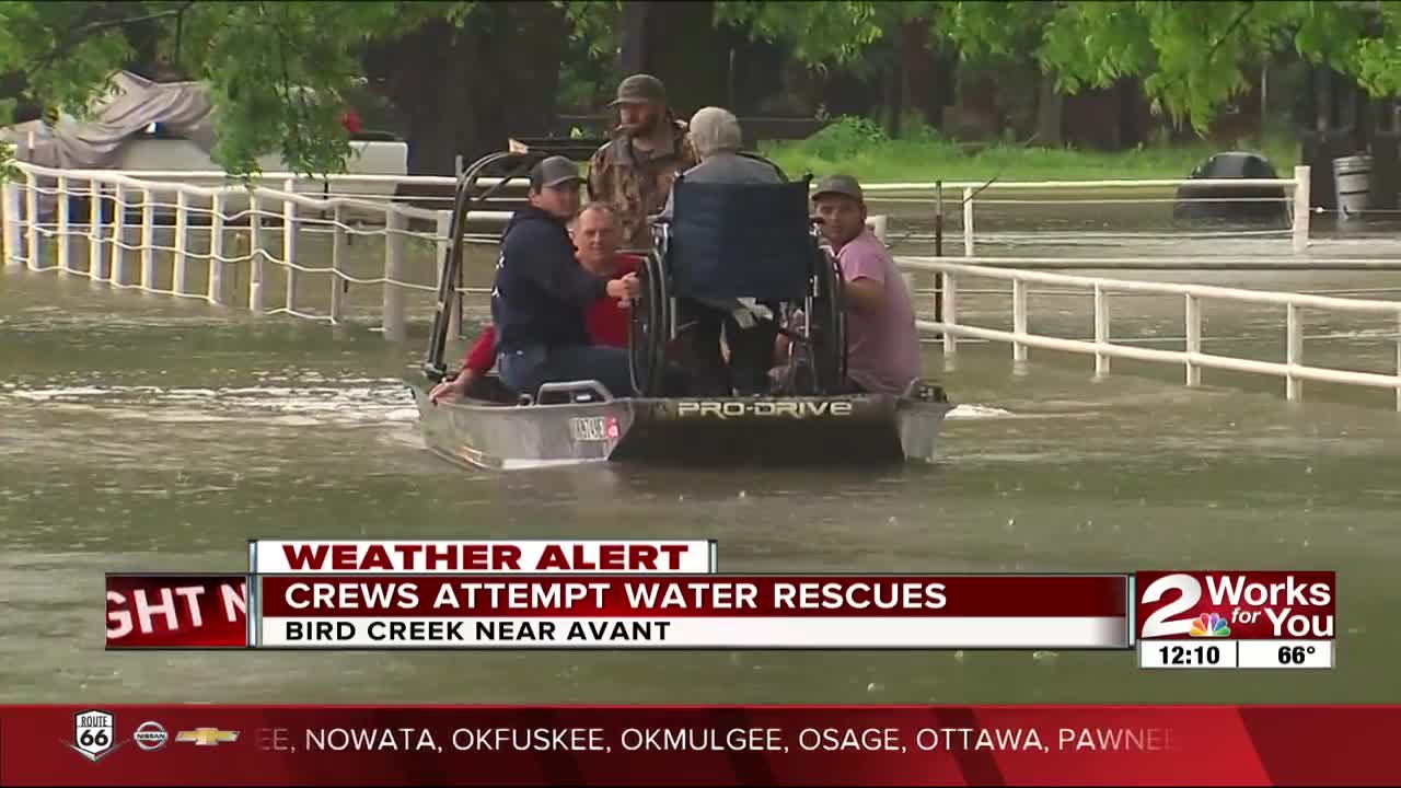 Crews attempt water rescues at Bird Creek near Avant