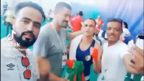 Algerian fighter AbdelNaser Ben Al-Arabi raised Palestinian flag during Mediterranean Games in Oran