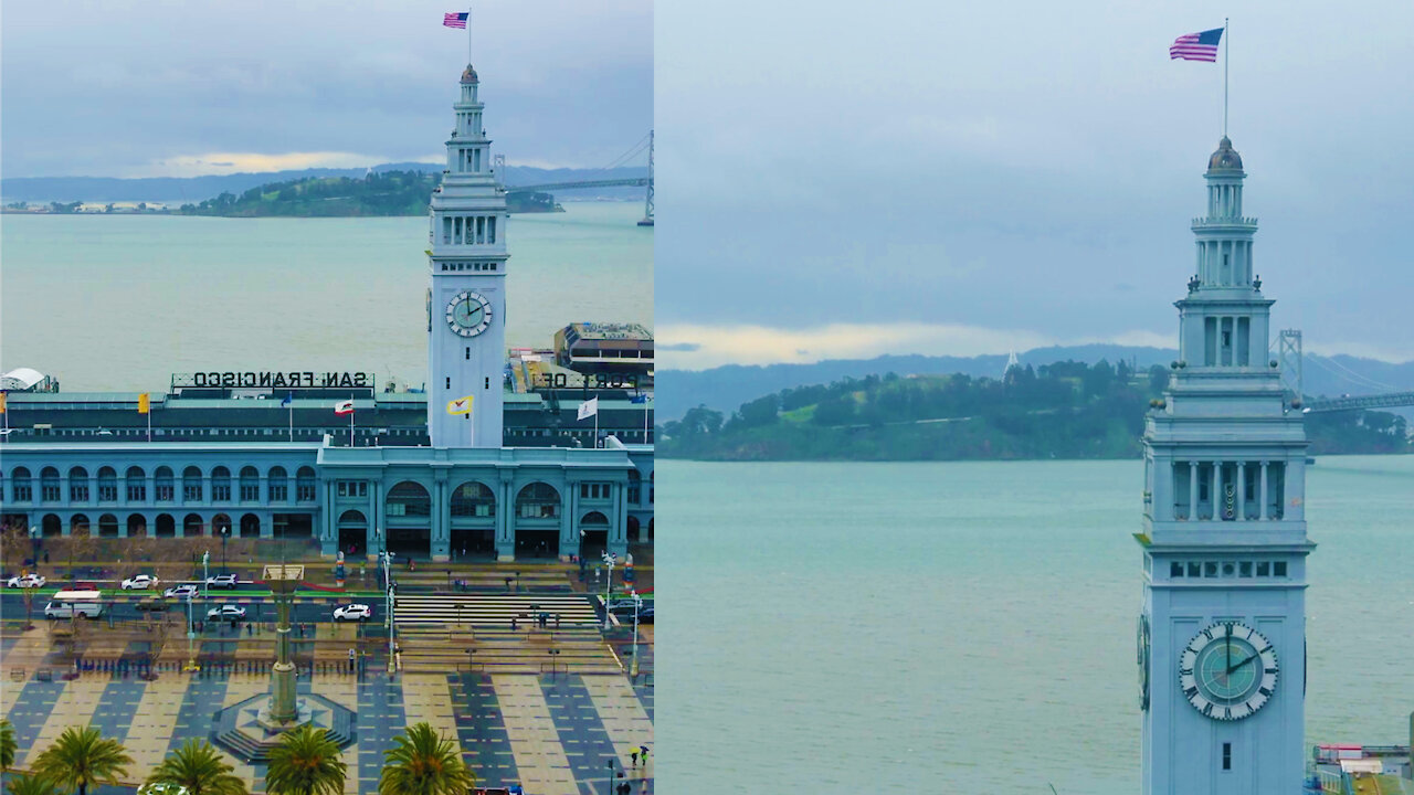 Embarcadero from hotel window. time-lapse: day