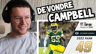 Rugby Player Reacts to DE'VONDRE CAMPBELL (Green Bay Packers, OLB) #49 NFL Top 100 Players in 2022