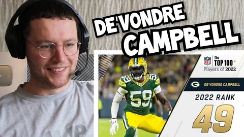 Rugby Player Reacts to DE'VONDRE CAMPBELL (Green Bay Packers, OLB) #49 NFL Top 100 Players in 2022
