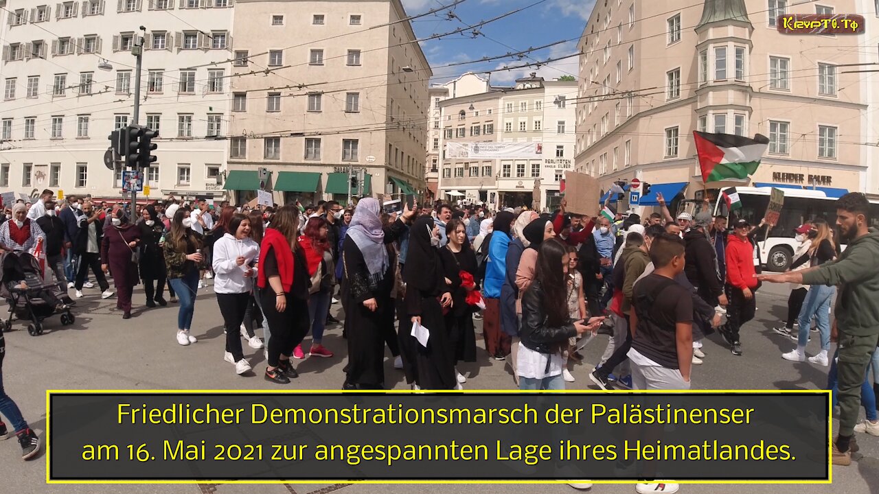 Friedfertiger Demonstrationsmarsch der Palästinenser am 16. Mai 2021 zur Lage ihres Heimatlandes.