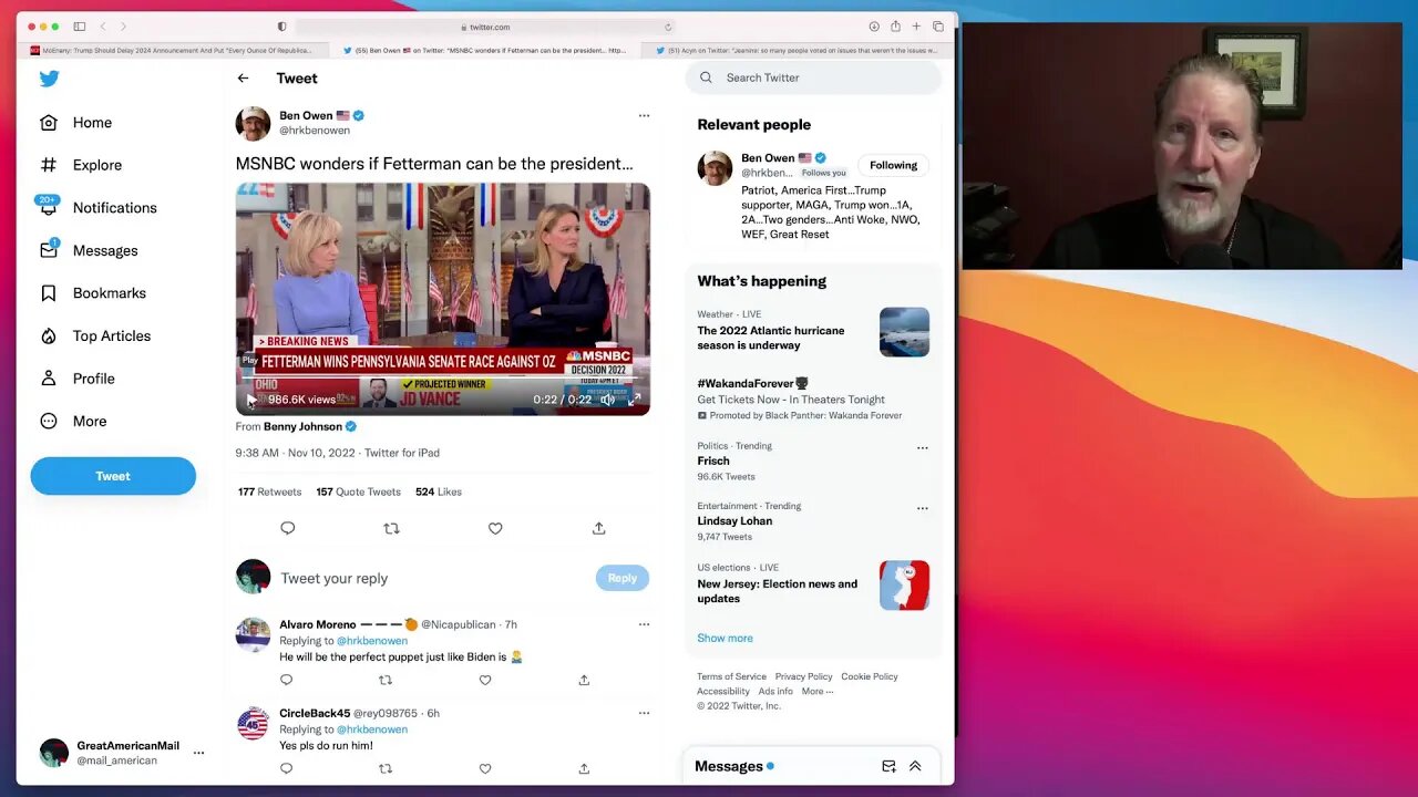 GAMcast Live! Biggest story of the day: Nov. 10, 2022. Dems think Fetterman could be President.