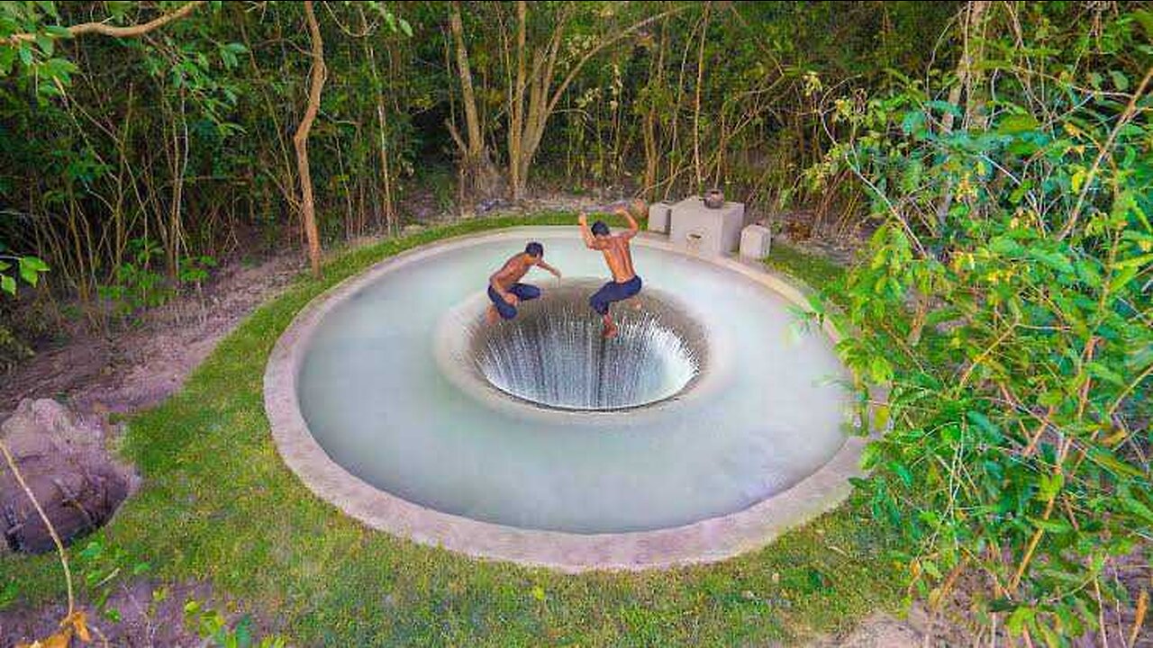 Build The Most Secret Underground Tunnel Swimming Pool Water Park, Enjoy Living Off Grid